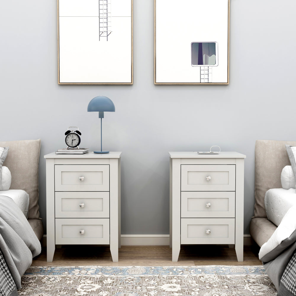White 3 Drawer Nightstand with Charging Station and USB Ports & Power Outlets,Wooden Bed Side Table/End Table Modern Night Stands for Bedrooms