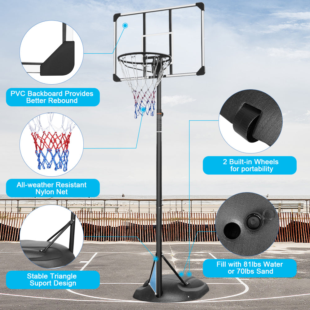 Portable Basketball Hoop Adjustable 7.5ft - 9.2ft with 32 Inch Backboard for Youth Adults Indoor Outdoor Basketball Goal White