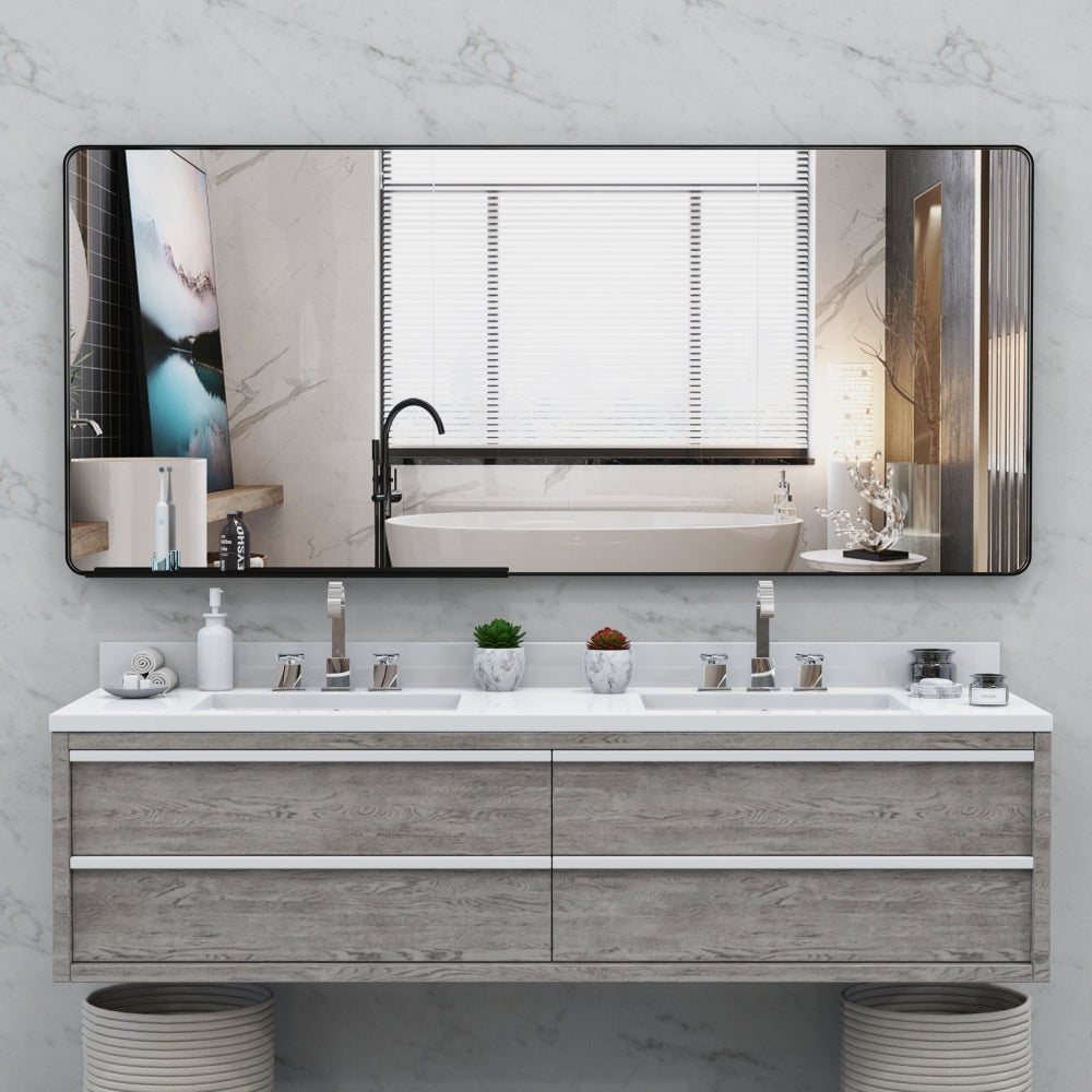 36x24 inches Modern Black Bathroom Mirror with Aluminum Frame Vertical or Horizontal Hanging Decorative Wall Mirrors for Living Room Bedroom