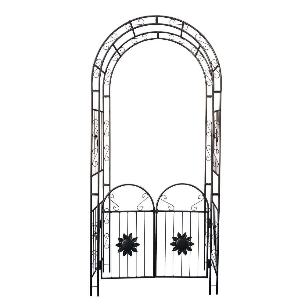 Metal Garden Arch with doors Garden Arbor Trellis Climbing Plants Support Arch Outdoor Arch Wedding Arch Party Events Archway Black
