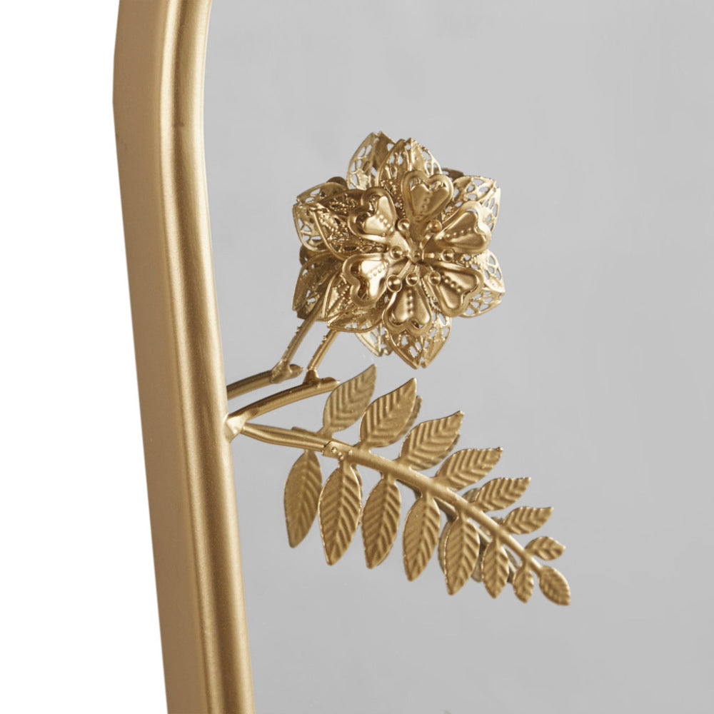Arched Metal Floral Wall Mirror Gold 25.75"H