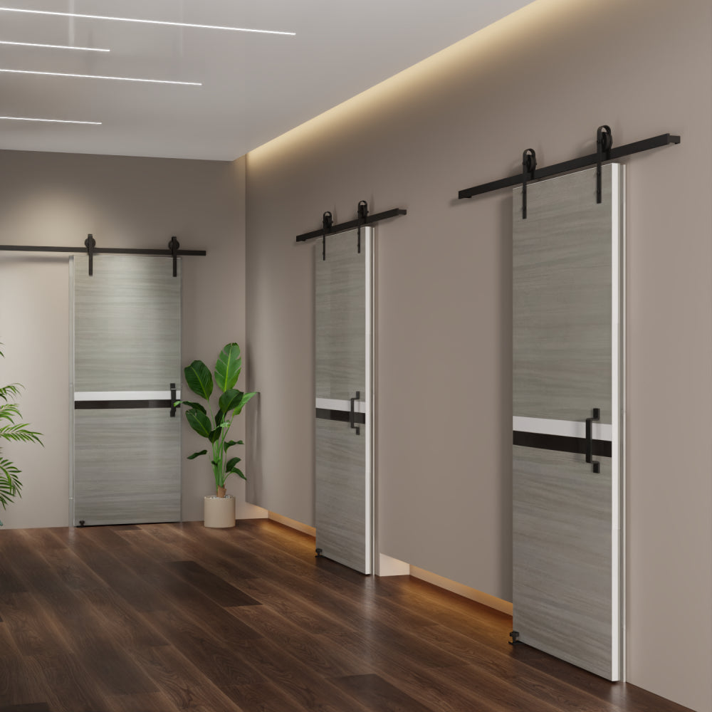 CRAZY ELF 30" x 80" Melamine Integrated Door Slab + 6.6FT Sliding Track Kit + Adjustable Floor Guider + Pull Handle, Modern Interior Door panel, Protected By 2mm Thick Melamine Layer, Moisture-proof