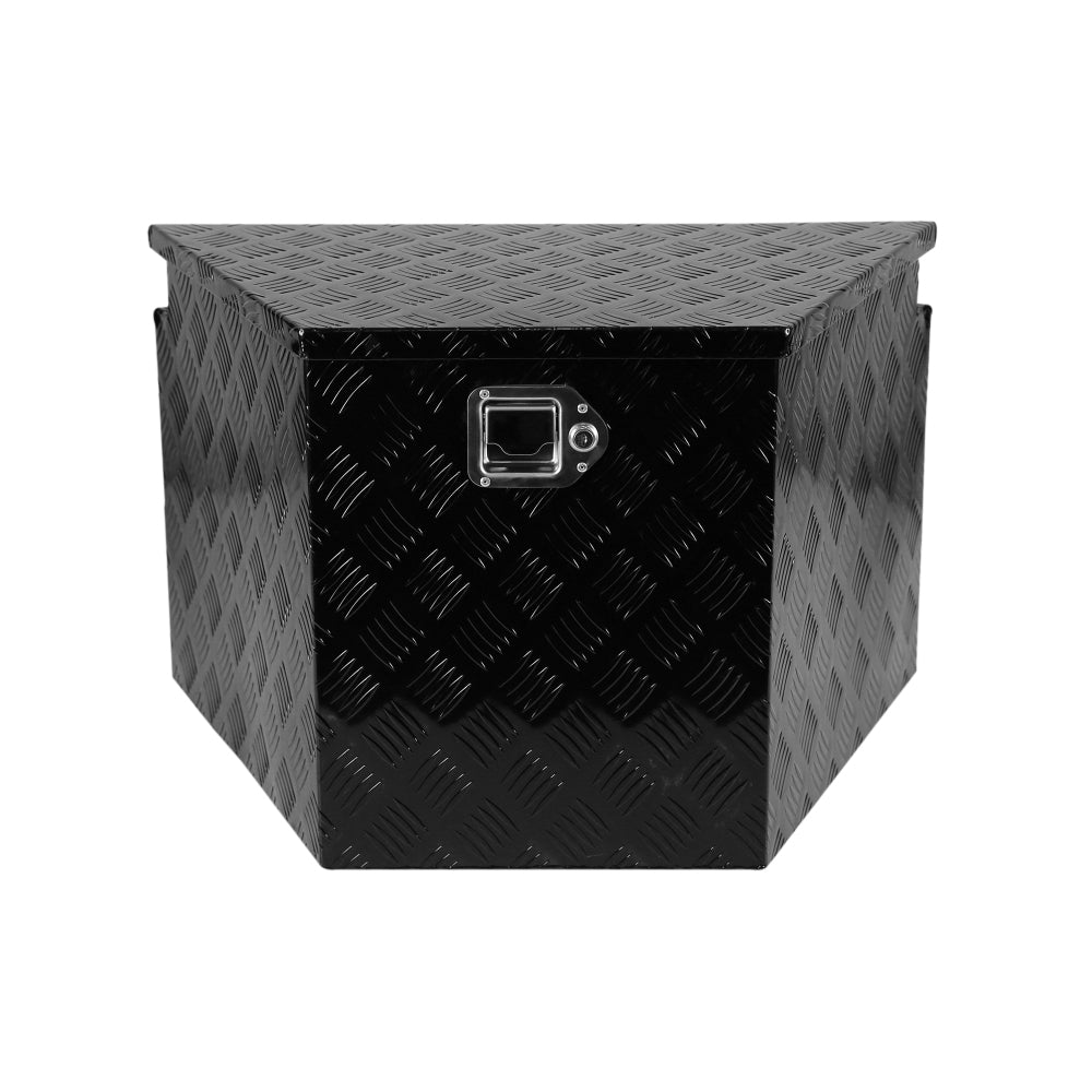 26 Inch Aluminum Stripes Plated Tool Box Pick Up Truck Bed RV Trailer Tongue Toolbox Waterproof Storage Organizer with Lock and Keys – Black 26.2"x13.2"x12"