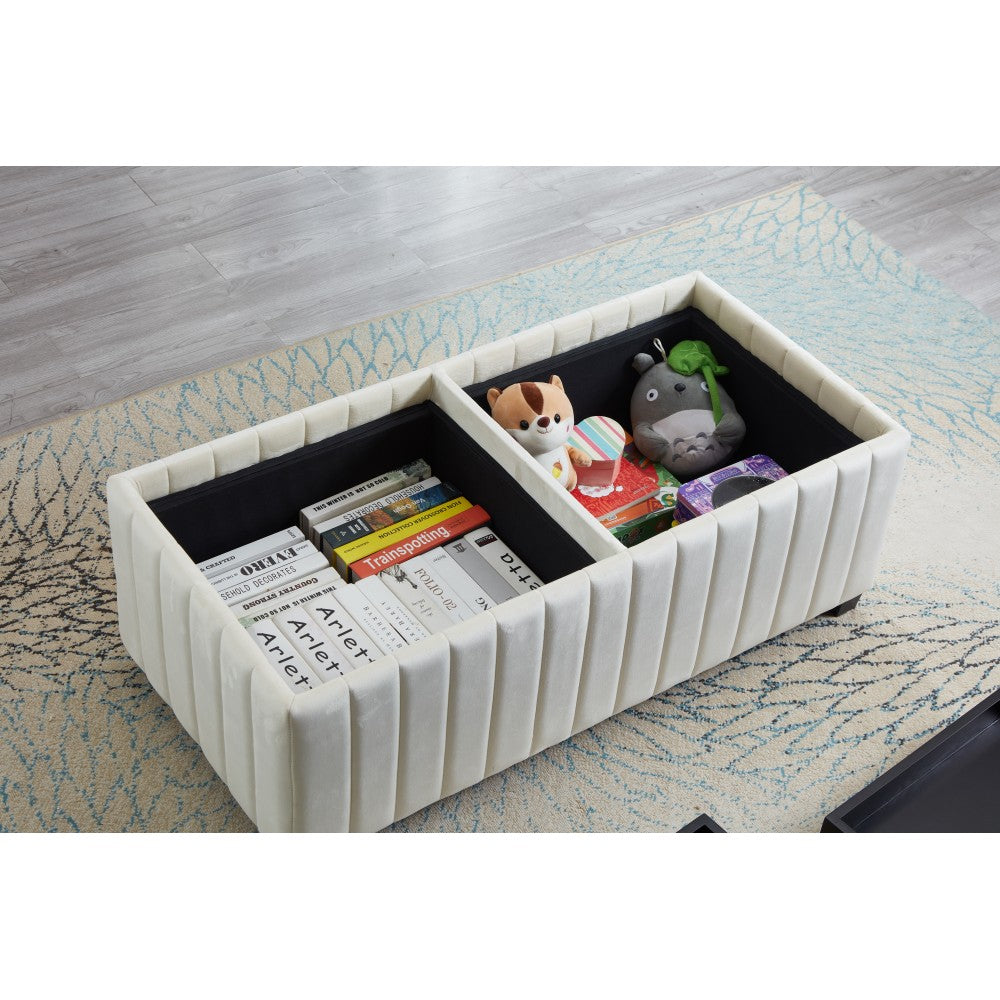 45 inch Wide Contemporary Square CubeStorage Ottoman Bench, Storage Bench with coffee tray,coffee table for Living Room Ottoman foot rest for Bedroom End of Bed, BEIGE velvet fabric in modern SAWING