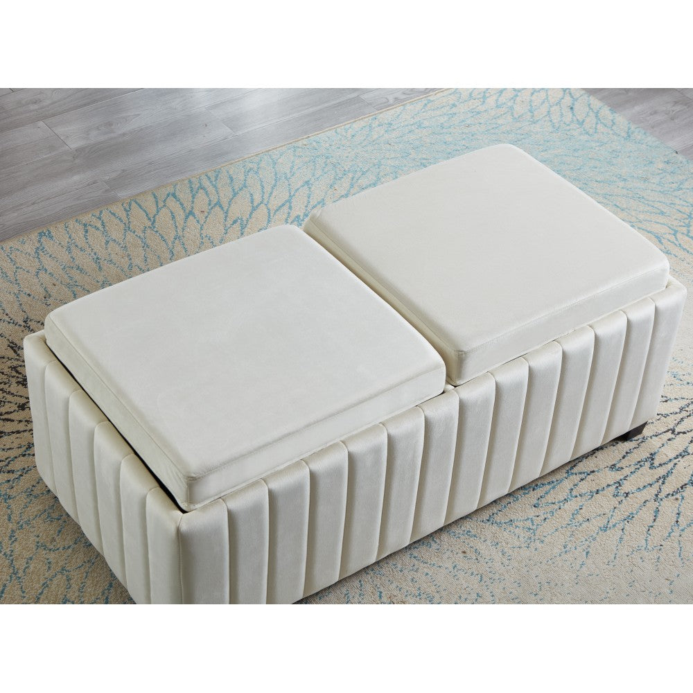45 inch Wide Contemporary Square CubeStorage Ottoman Bench, Storage Bench with coffee tray,coffee table for Living Room Ottoman foot rest for Bedroom End of Bed, BEIGE velvet fabric in modern SAWING