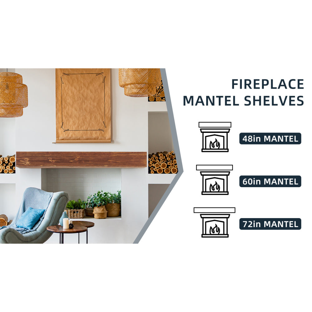 60" Rustic Wood Fireplace Mantel, Wall-Mounted & Floating Shelf for Home Decor
