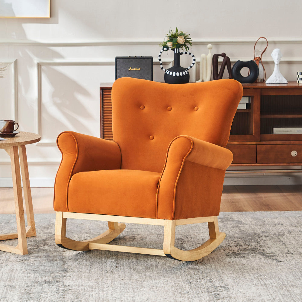 Baby Room High Back Rocking Chair Nursery Chair , Comfortable Rocker Fabric Padded Seat ,Modern High Back Armchair