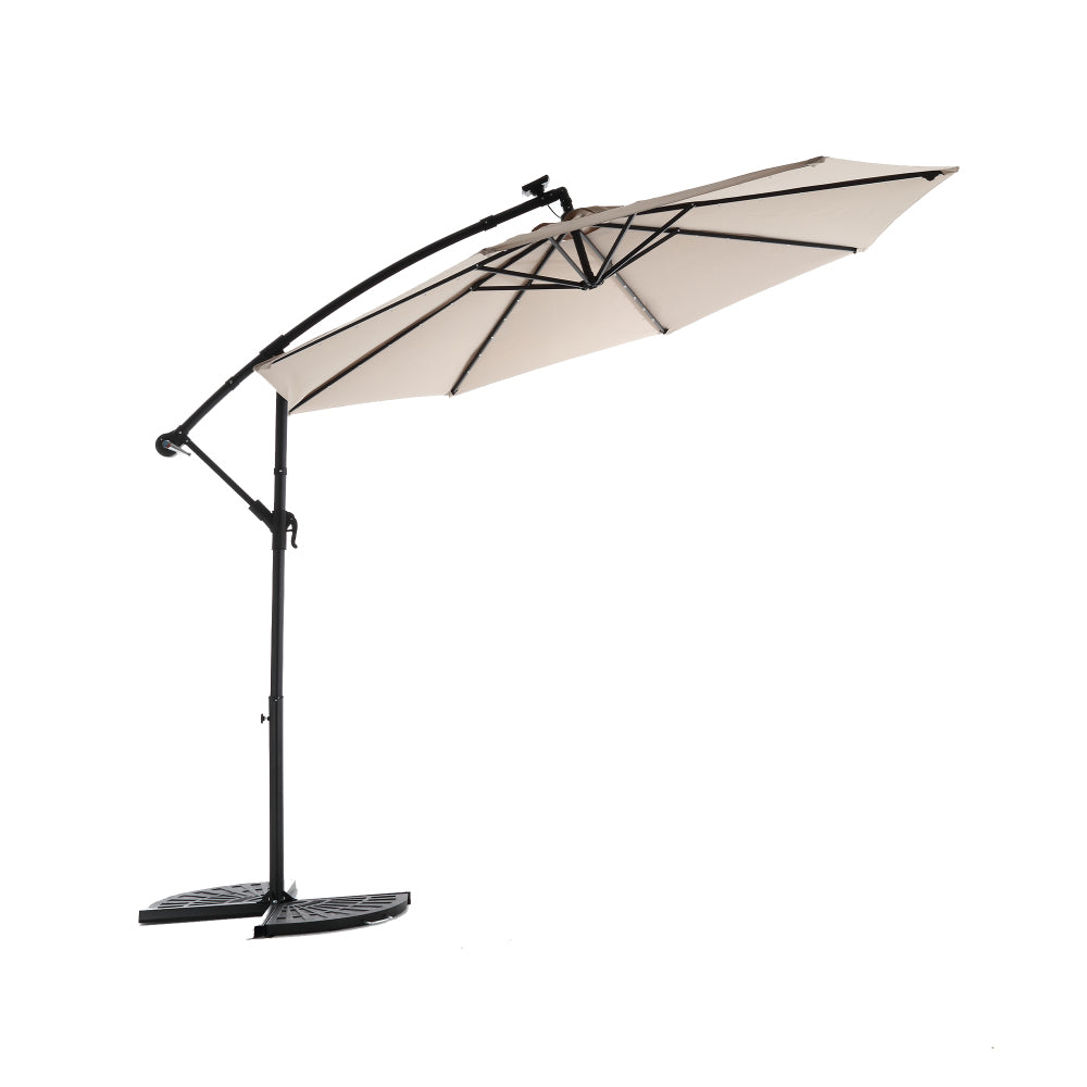 10ft Solar LED Offset Hanging Market Patio Umbrella ( khaki )(No Base)