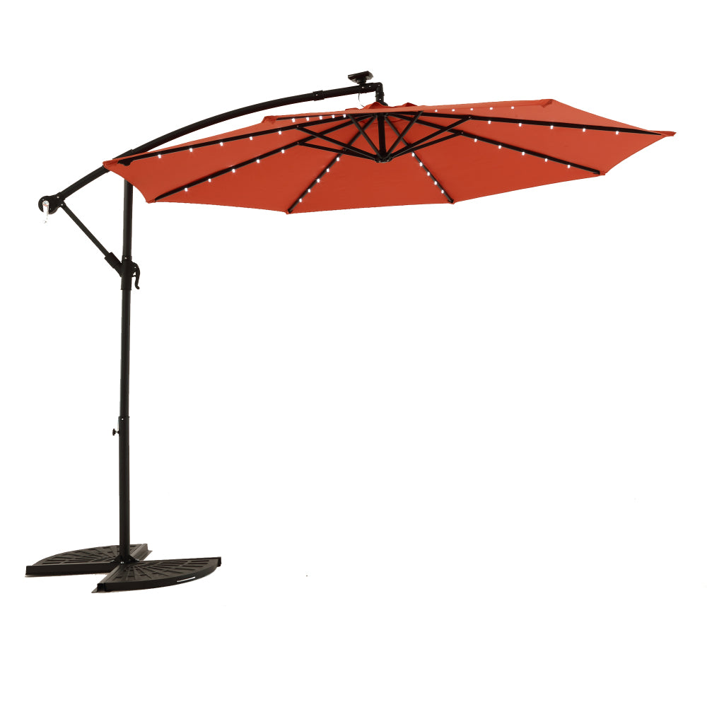 10ft Solar LED Offset Hanging Market Patio Umbrella ( khaki )(No Base)
