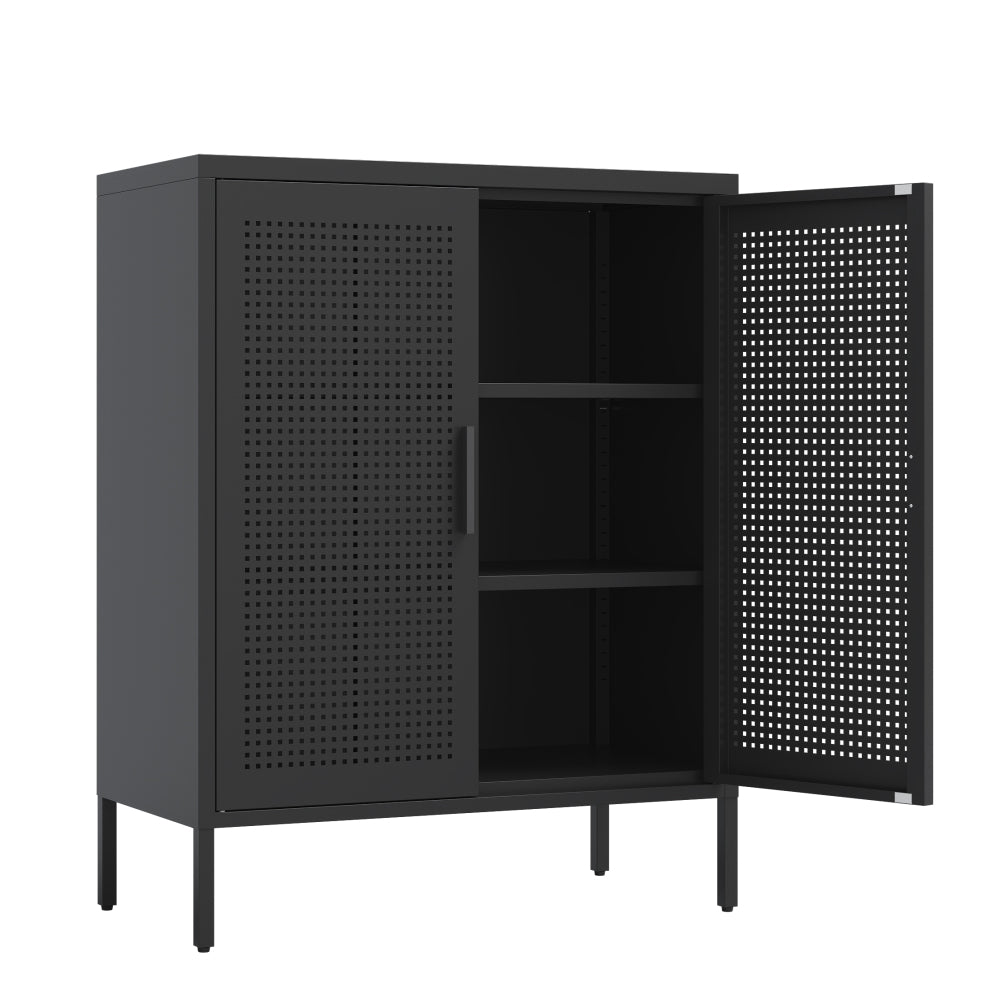 NO LOCK, Metal Storage Cabinet with 2 Doors and 2 Adjustable Shelves, Steel Storage Cabinet, Metal File Cabinet for Home Office School Gym, White