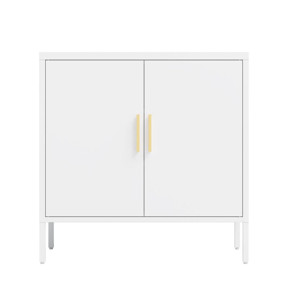 NO LOCK, Metal Storage Cabinet with 2 Doors and 2 Adjustable Shelves, Steel Storage Cabinet, Metal File Cabinet for Home Office School Gym, White
