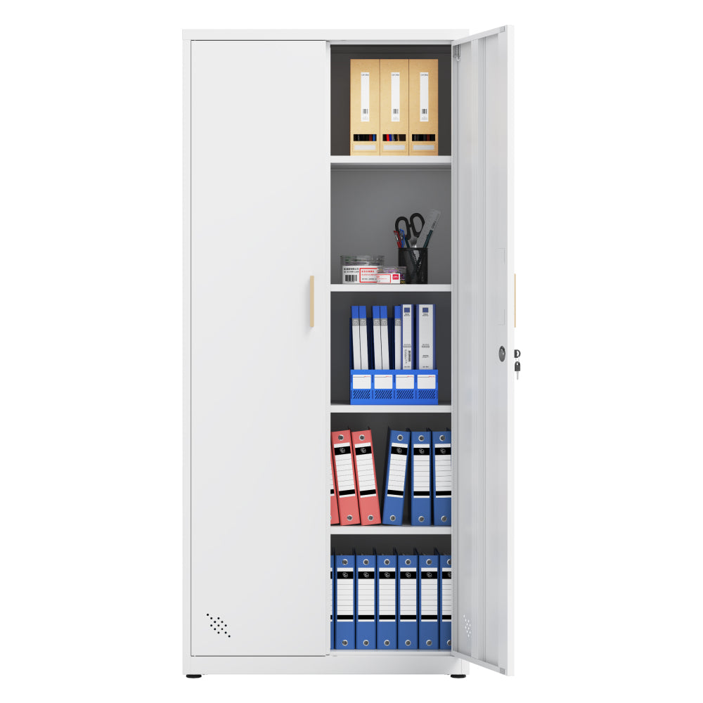 NO LOCK, Metal Storage Cabinet with 2 Doors and 2 Adjustable Shelves, Steel Storage Cabinet, Metal File Cabinet for Home Office School Gym, White