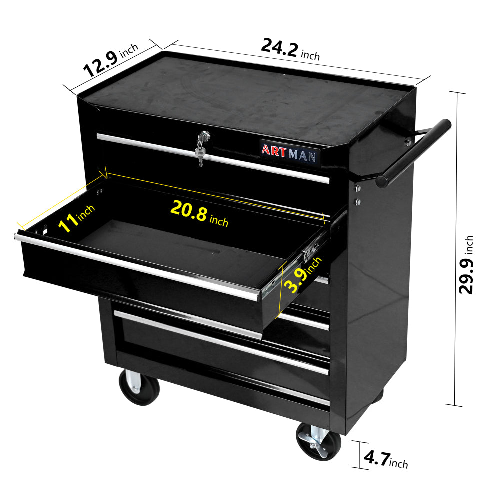 5 Drawer Tool Chest, Tool Storage Cabinet for Garage Storage with 4 Wheels and Locking System, BLACK
