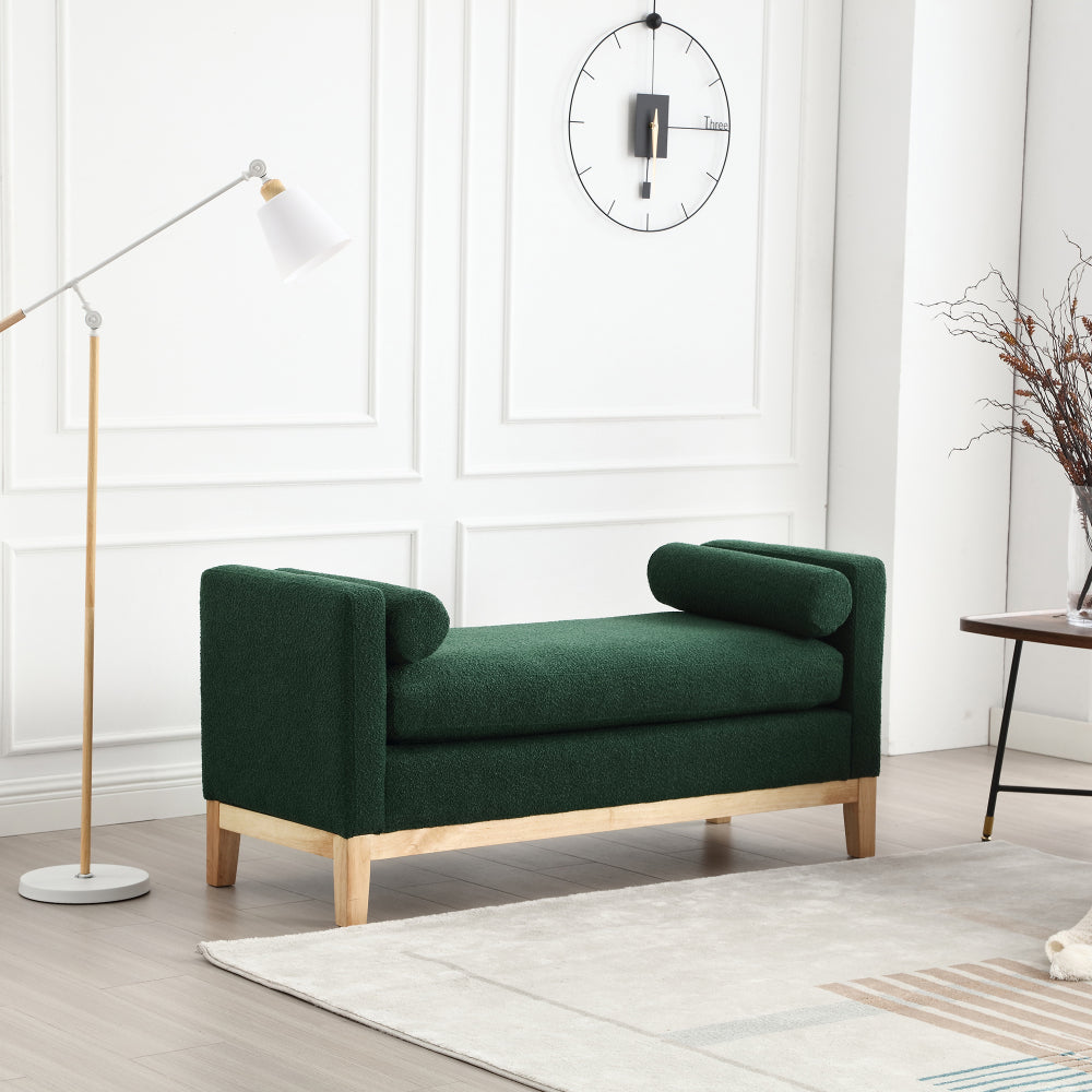 53.5"W Elegant Upholstered Bench, Ottoman with Wood Legs & Bolster Pillows for End of Bed, Bedroom, Living Room, Entryway ,Black
