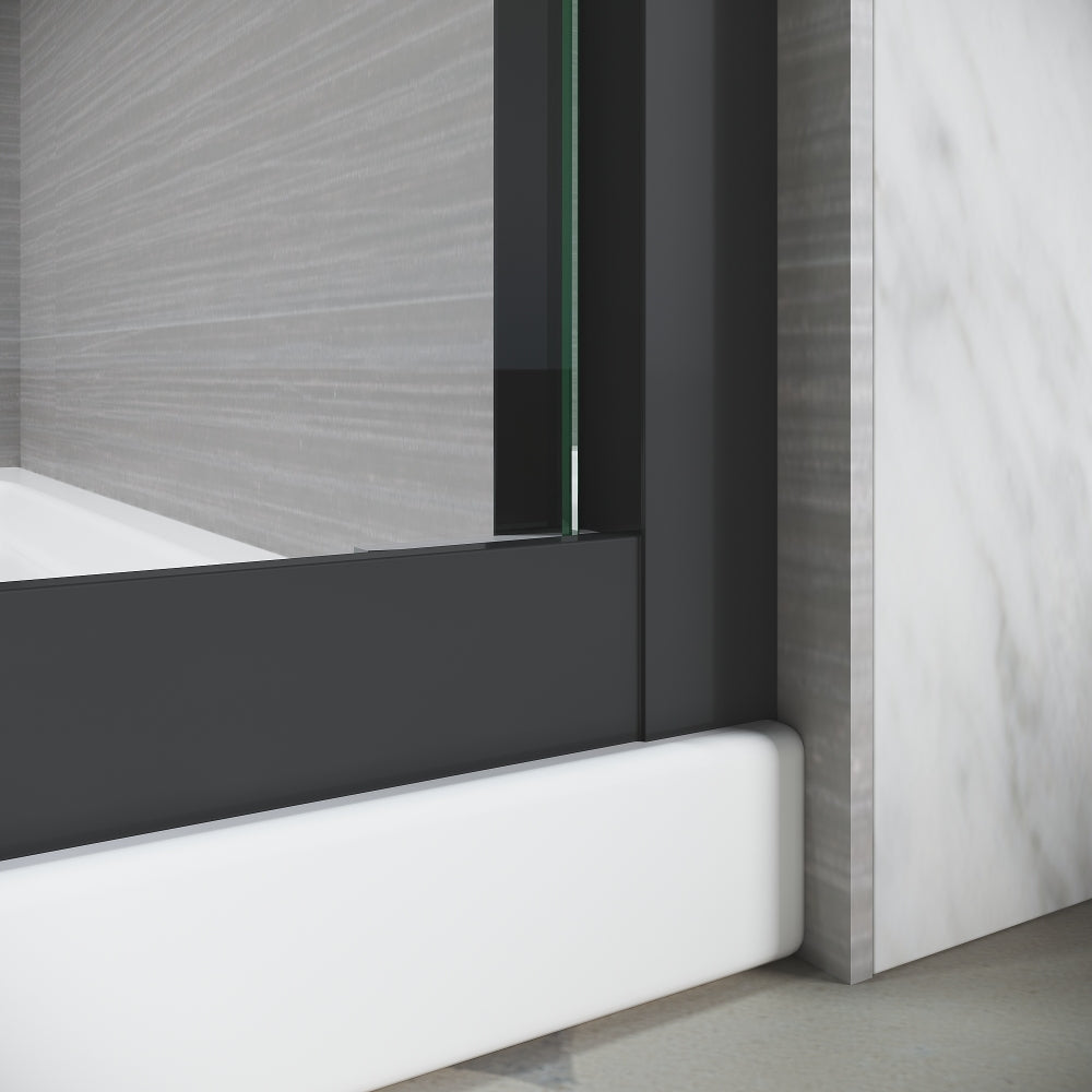 Sliding Shower Glass Door 56-60 in. W x 72 in. H, Adjustable Semi Frameless Shower Door, Certified Thick Clear Clear Tempered Glass, 304 Stainless Steel Handles, Black Finish