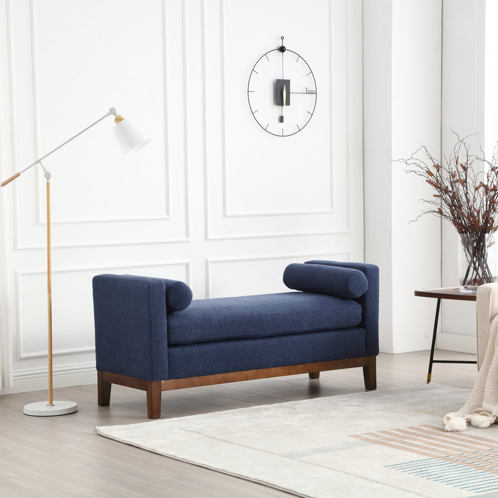 53.5"W Elegant Upholstered Bench, Ottoman with Wood Legs & Bolster Pillows for End of Bed, Bedroom, Living Room, Entryway ,Black