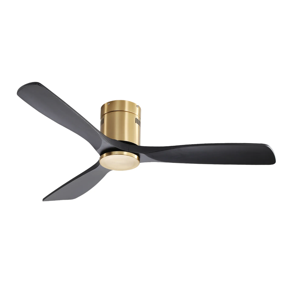 52 Inch Low Profile Ceiling Fan DC 3 Carved Wood Fan Blade Noiseless Reversible Motor Remote Control Without Light