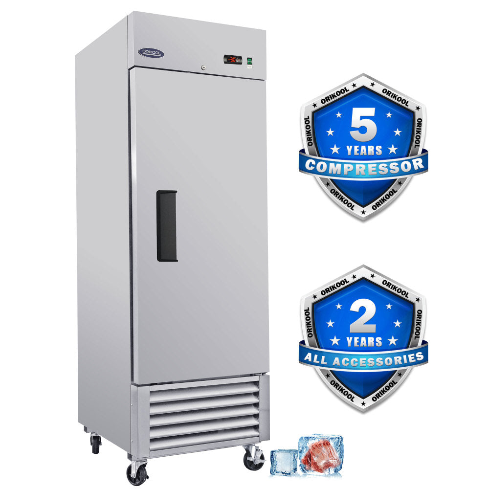ORIKOOL 54" Commercial Display Refrigerator Swing Glass Door 49 Cu.ft Stainless Steel Reach-in Merchandiser Refrigerators with LED Lighting