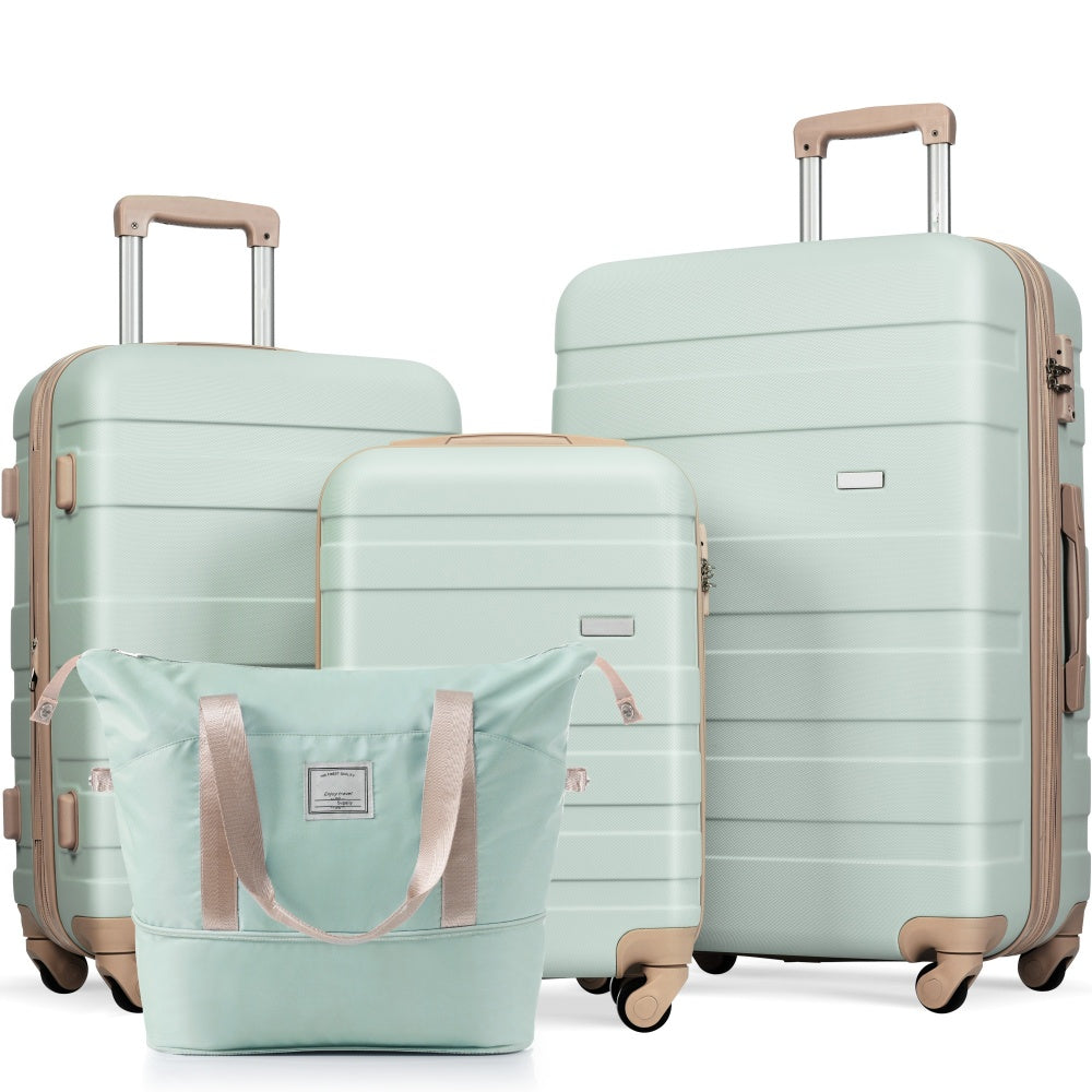 Luggage Sets New Model ABS Hardshell 3pcs Clearance Luggage Hardside Lightweight Durable Suitcase sets Spinner Wheels Suitcase with TSA Lock 20''24''28''( light brown)