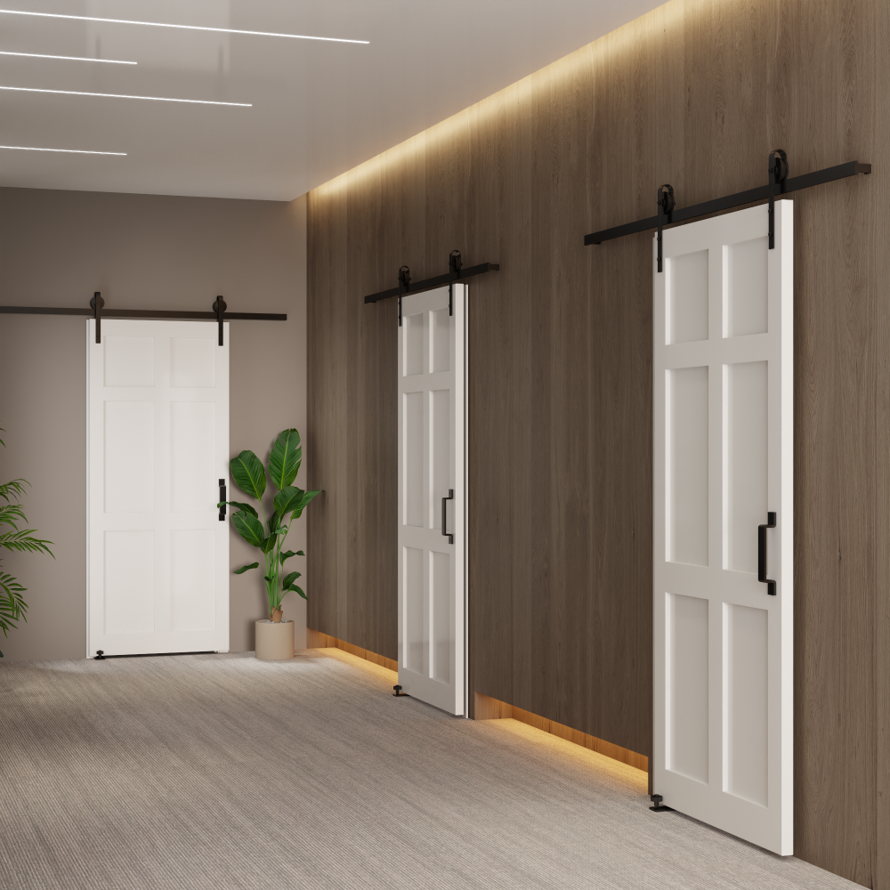 CRAZY ELF 28" x 84" Six Paneled Real Primed Door Slab + 6.6FT Barn Door Sliding Hardware + Adjustable Floor Guider + Pull Handle, DIY Unfinished Paneled Door, Modern Interior Barn Door, Water-proof