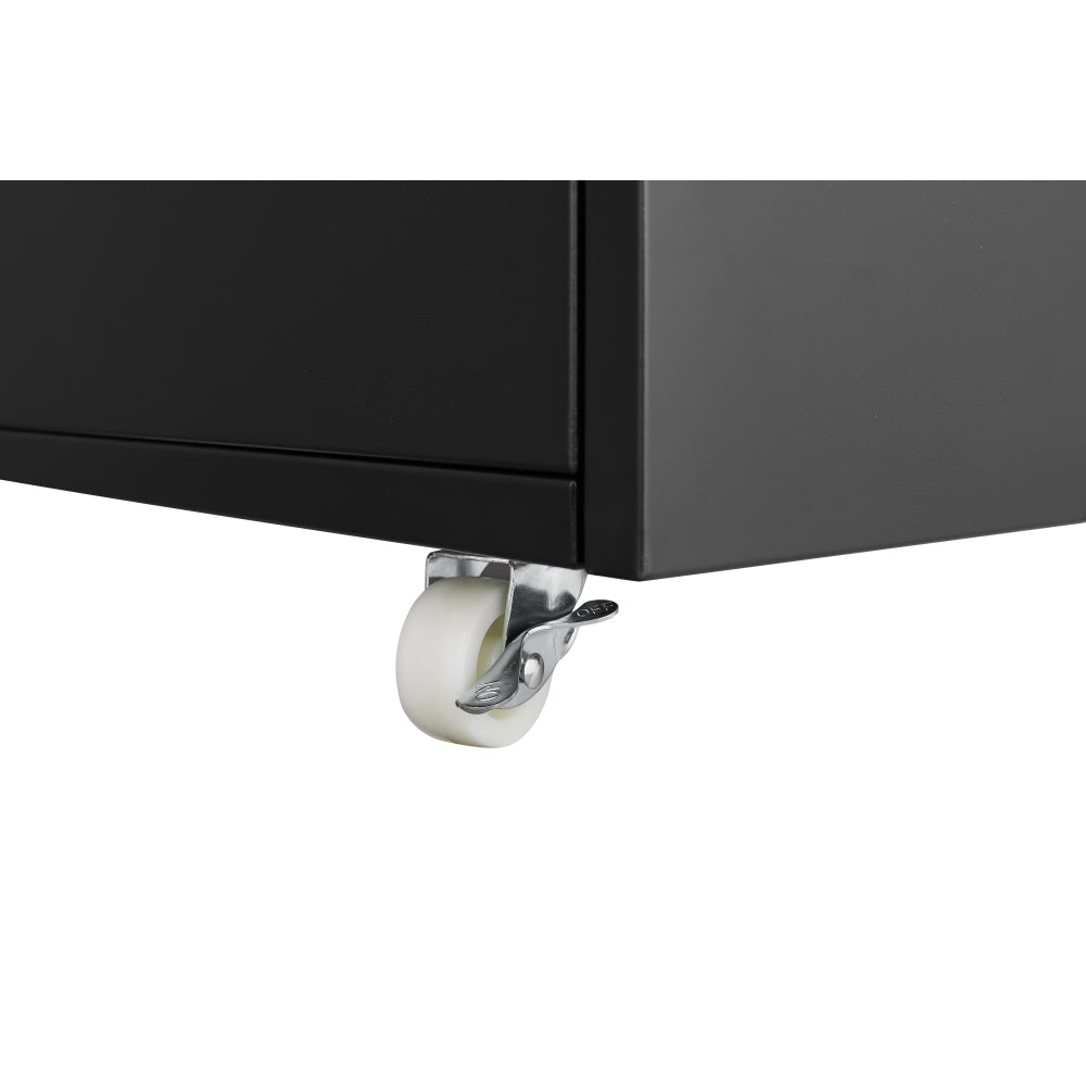 Black Metal Double-Door Printer Cabinet - 360° Lockable Casters, Crafted From Steel, Adjustable Shelves, Waterproof And Not Easy To Wear, Modern Design For Office, Home, Garage.