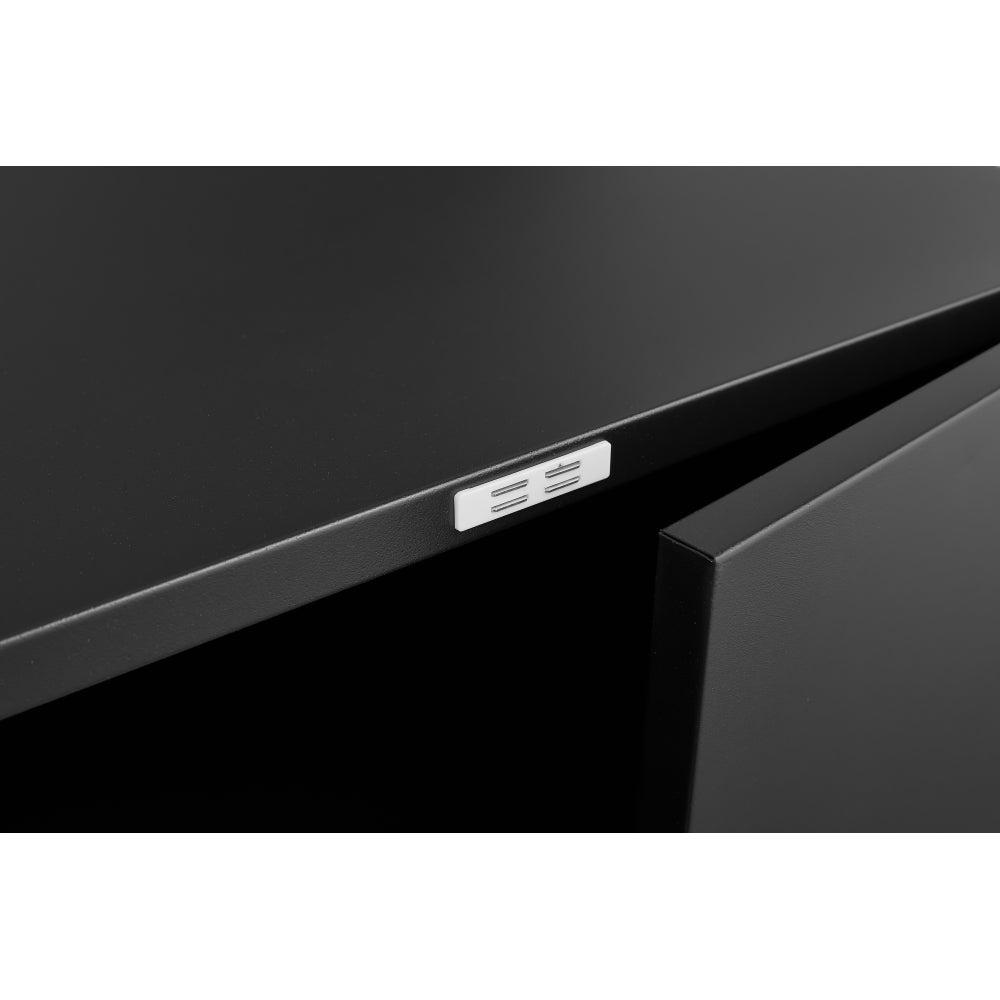 Black Metal Double-Door Printer Cabinet - 360° Lockable Casters, Crafted From Steel, Adjustable Shelves, Waterproof And Not Easy To Wear, Modern Design For Office, Home, Garage.