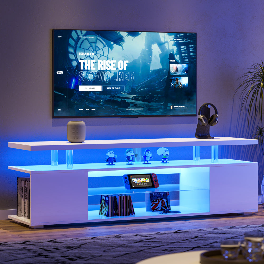 TV Stand for 60 Inch TV LED Gaming Entertainment Center Media Storage Console Table with Large Side Cabinet for Living Room( White)