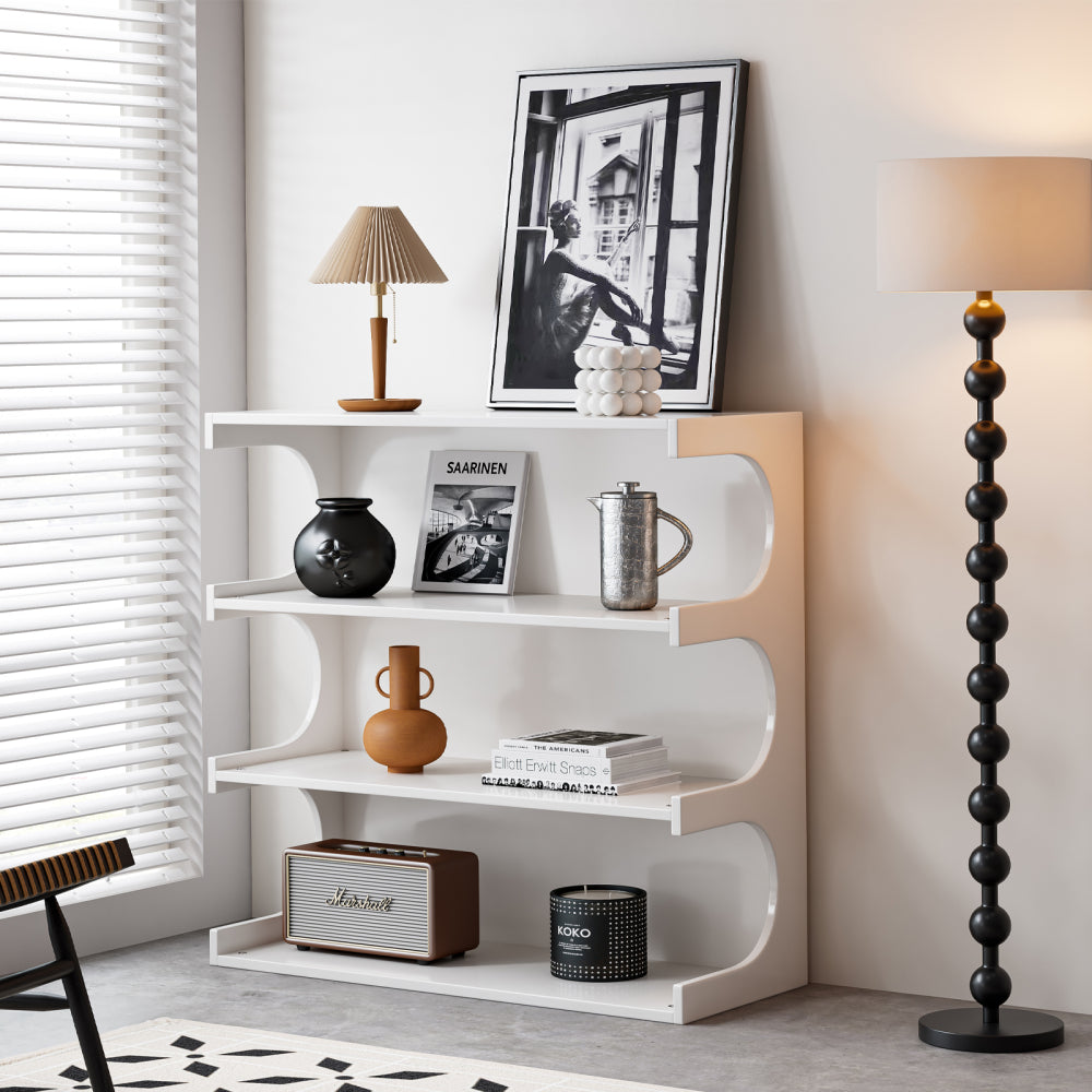 Multifunctional 4-Tier Black Book Shelf & Coffee Table for Living Room Dining Room Study Entryway, Creative Furniture Floor Bookshelf, Minimalist Organizer Storage Shelves