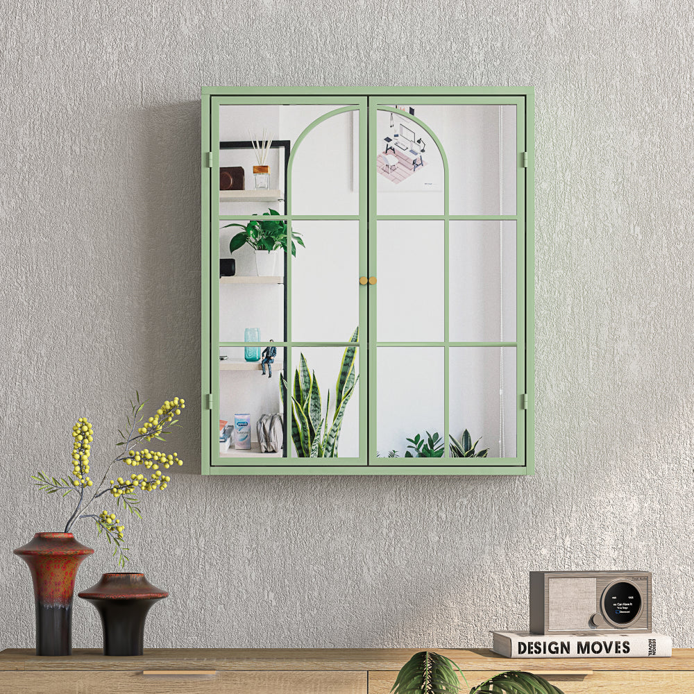 27.56"Glass Doors Modern Two-door Wall Cabinet with Featuring Three-tier Storage for Entryway Living Room Bathroom Dining Room,White