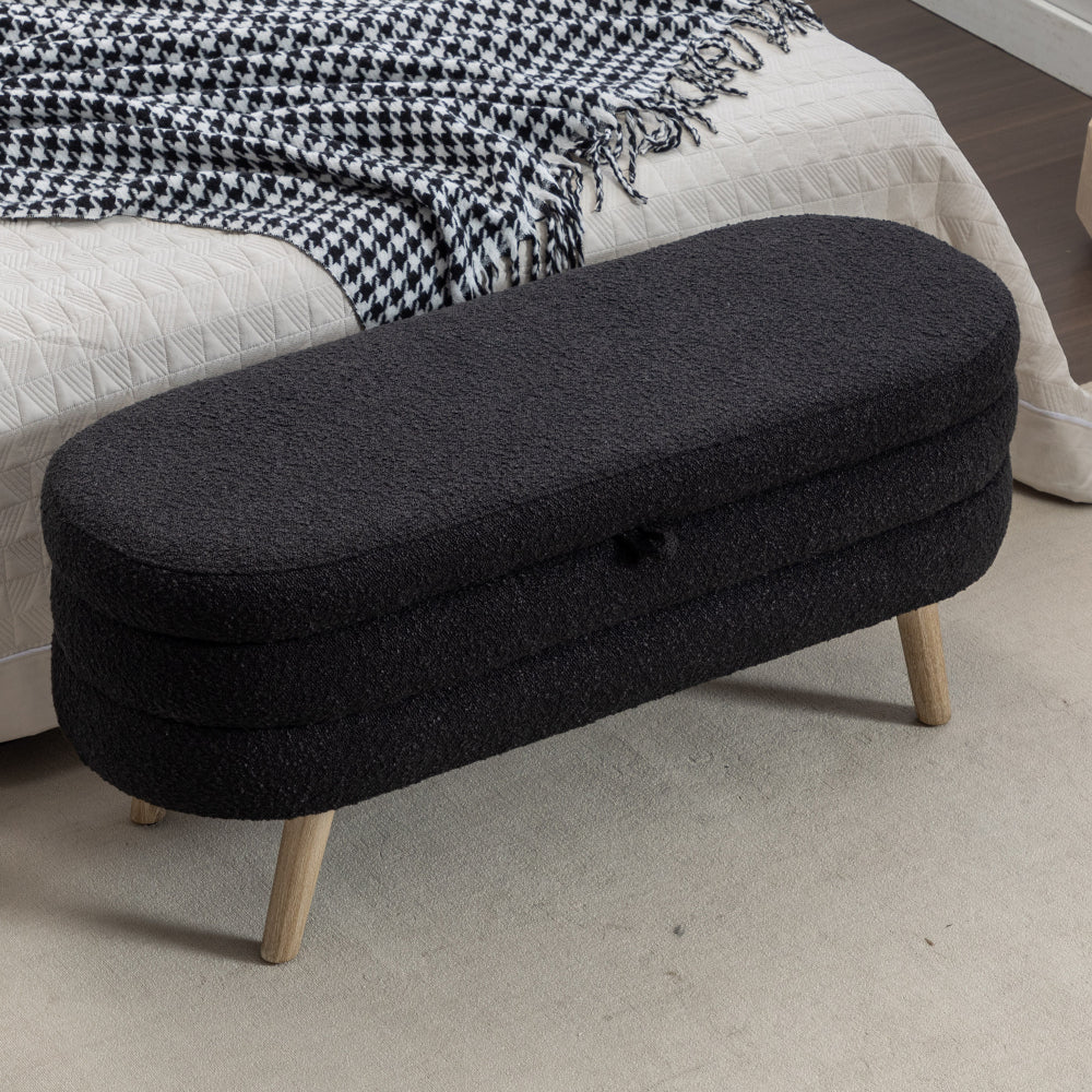 036-Velvet Fabric Storage Bench Bedroom Bench With Wood Legs For Living Room Bedroom Indoor,Light Gray