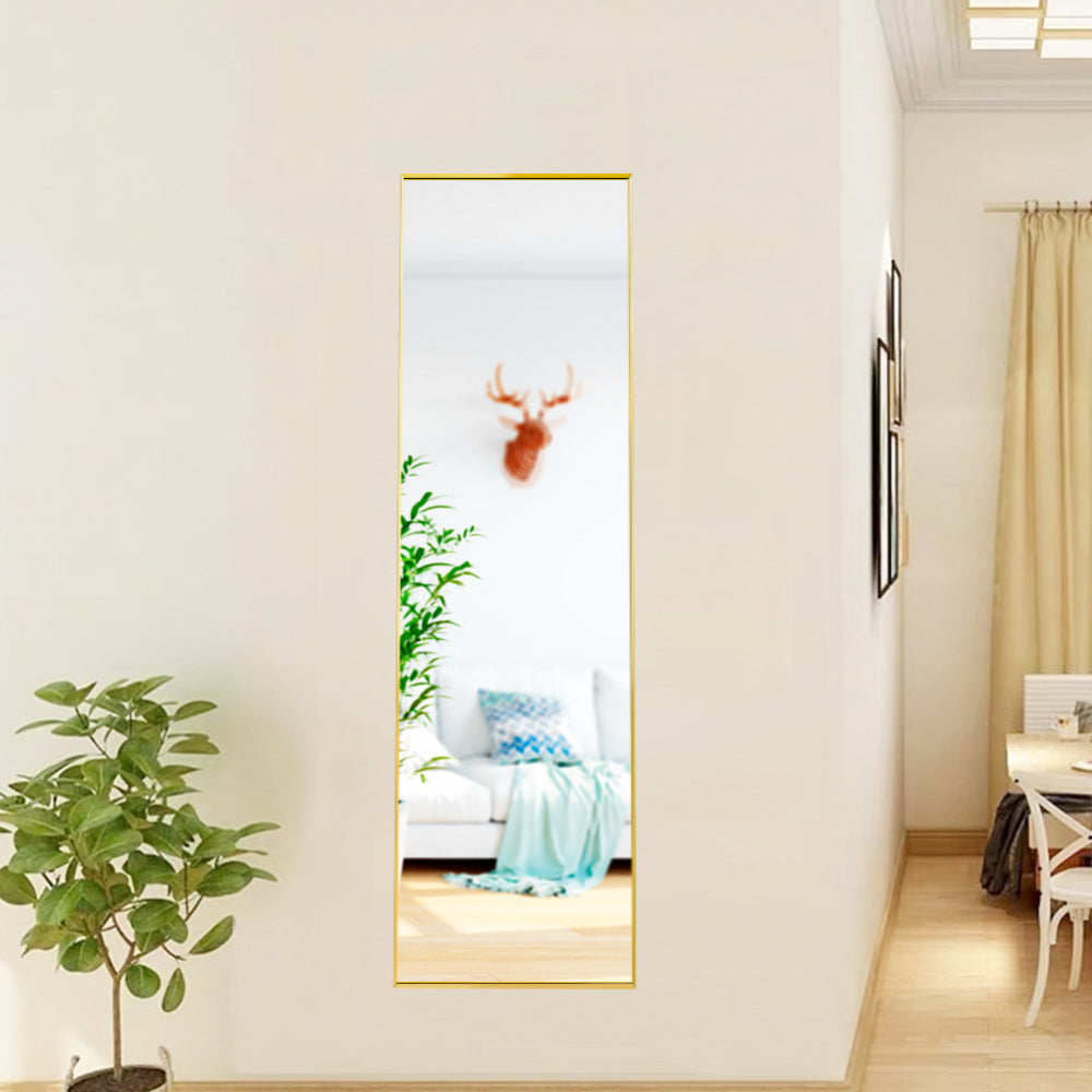 Tempered mirror 59" x 16" Tall Full Length Mirror with Stand, Gold Wall Mounting Full Body Mirror, Metal Frame Full-Length Mirror for Living Room, Bedroom