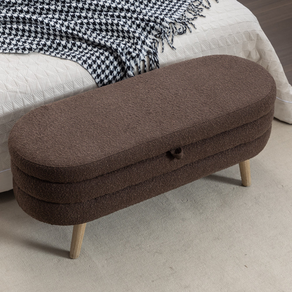 036-Velvet Fabric Storage Bench Bedroom Bench With Wood Legs For Living Room Bedroom Indoor,Light Gray