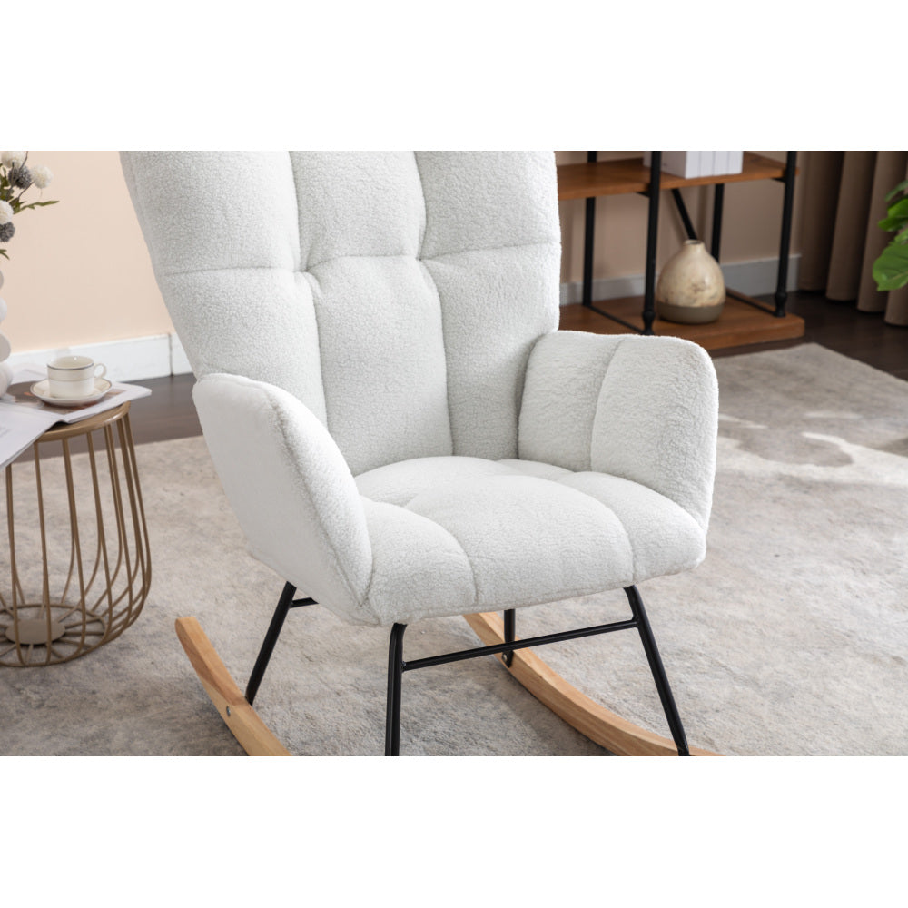 050-Teddy Fabric Rocking Gilder Nursery Chair For Living Room Indoor,Ivory