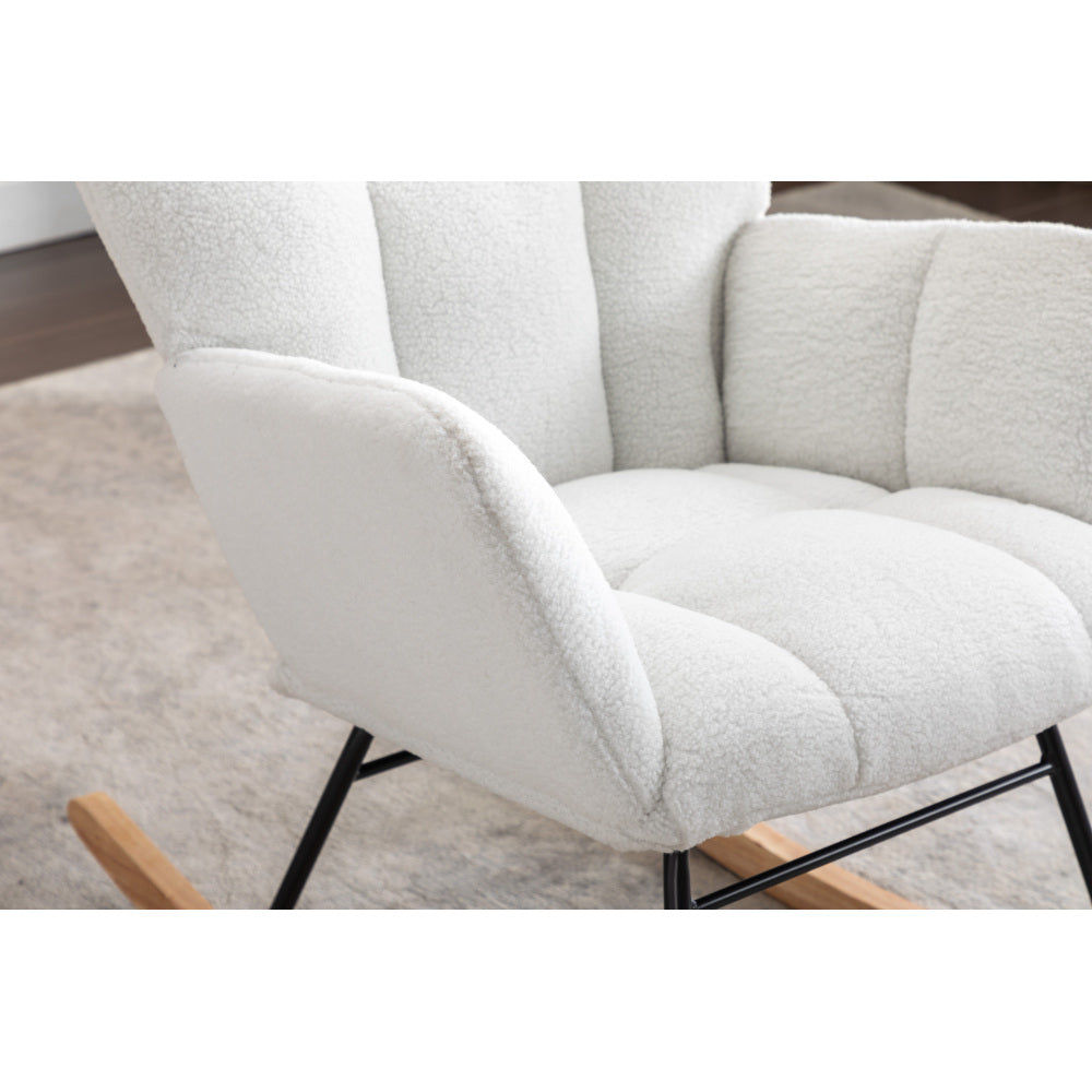 050-Teddy Fabric Rocking Gilder Nursery Chair For Living Room Indoor,Ivory