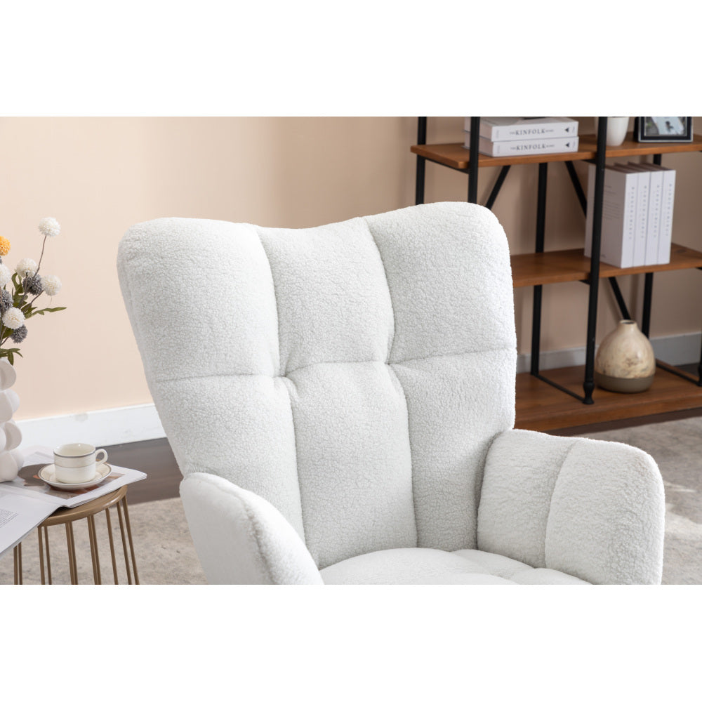 050-Teddy Fabric Rocking Gilder Nursery Chair For Living Room Indoor,Ivory
