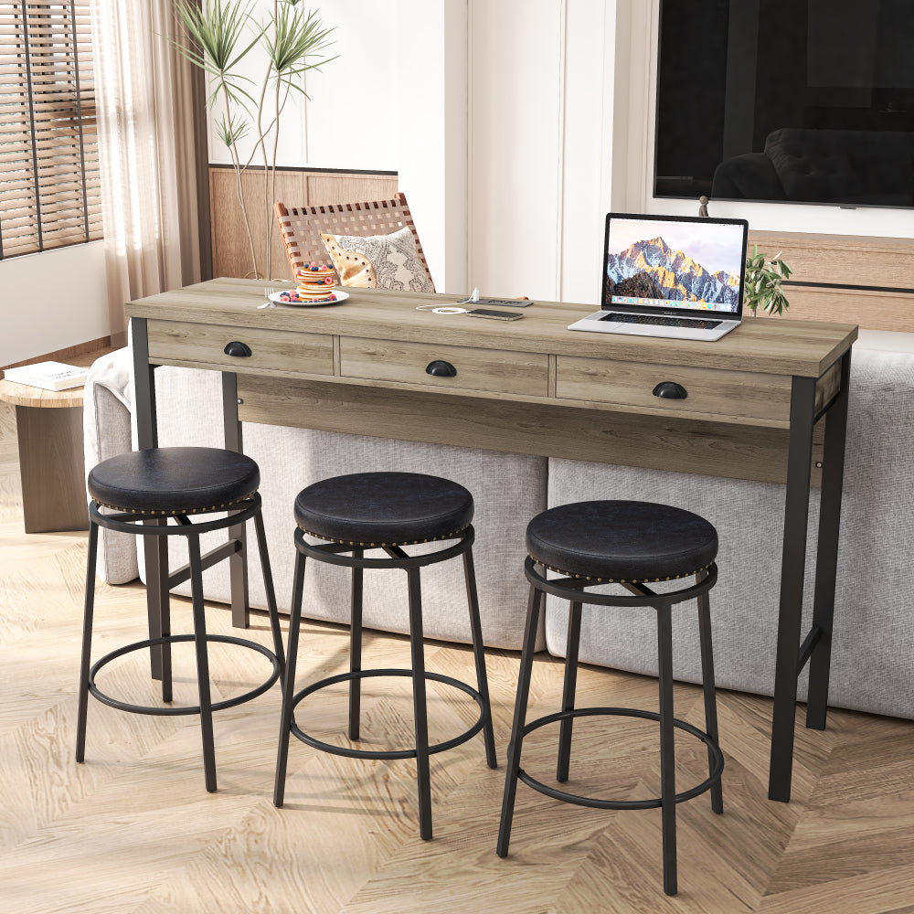 Long Dining Table Set with 3 Stools, Easy Assembly, Natural (Same SKU:W75753848)