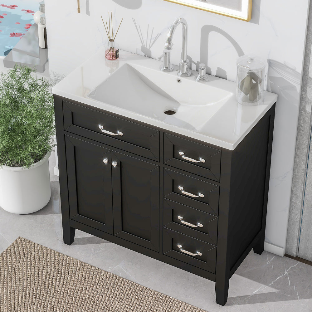 36" Bathroom Vanity with Sink Combo, White Bathroom Cabinet with Drawers, Solid Frame and MDF Board (Old Sku:JL000007AAK)