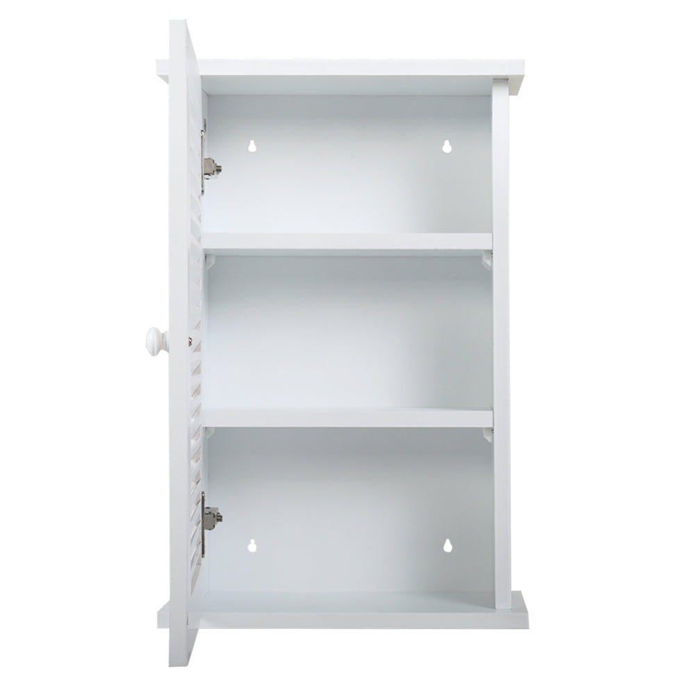 Wall Mounted Cabinet, Hanging Medicine Cabinet with 3 Tiers, Single Louvered Door, Floating Cupboard for Home Bathroom Bedroom, White