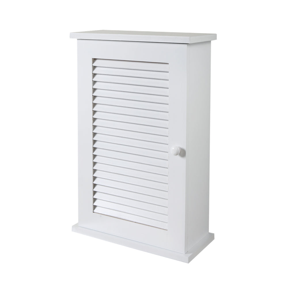 Wall Mounted Cabinet, Hanging Medicine Cabinet with 3 Tiers, Single Louvered Door, Floating Cupboard for Home Bathroom Bedroom, White