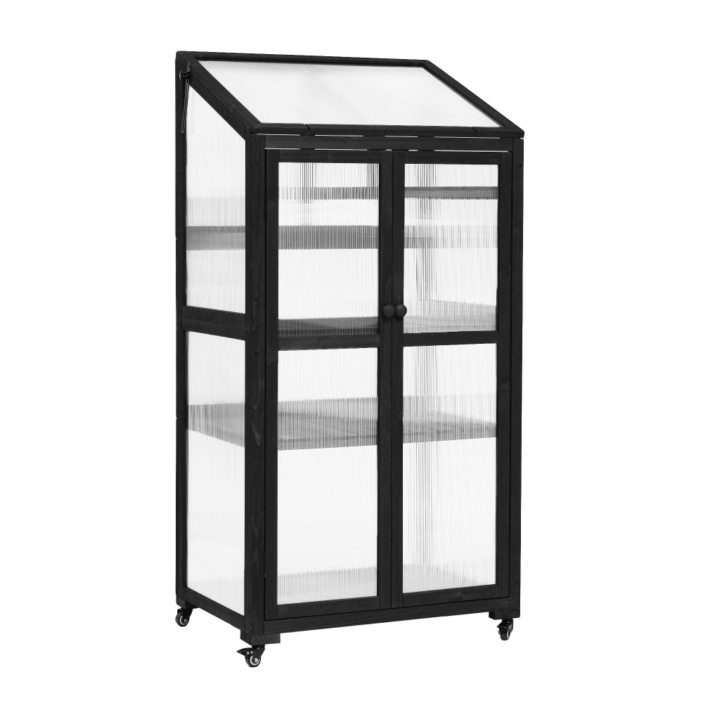 TOPMAX 62inch Height Wood Large Greenhouse Balcony Portable Cold Frame with Wheels and Adjustable Shelves for Outdoor Indoor Use, Black