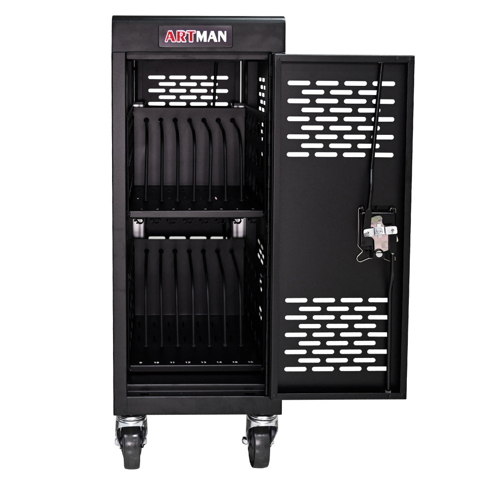 16-Compartment Removable Locking Charging Cabinet for Laptop, Chromebook-Black