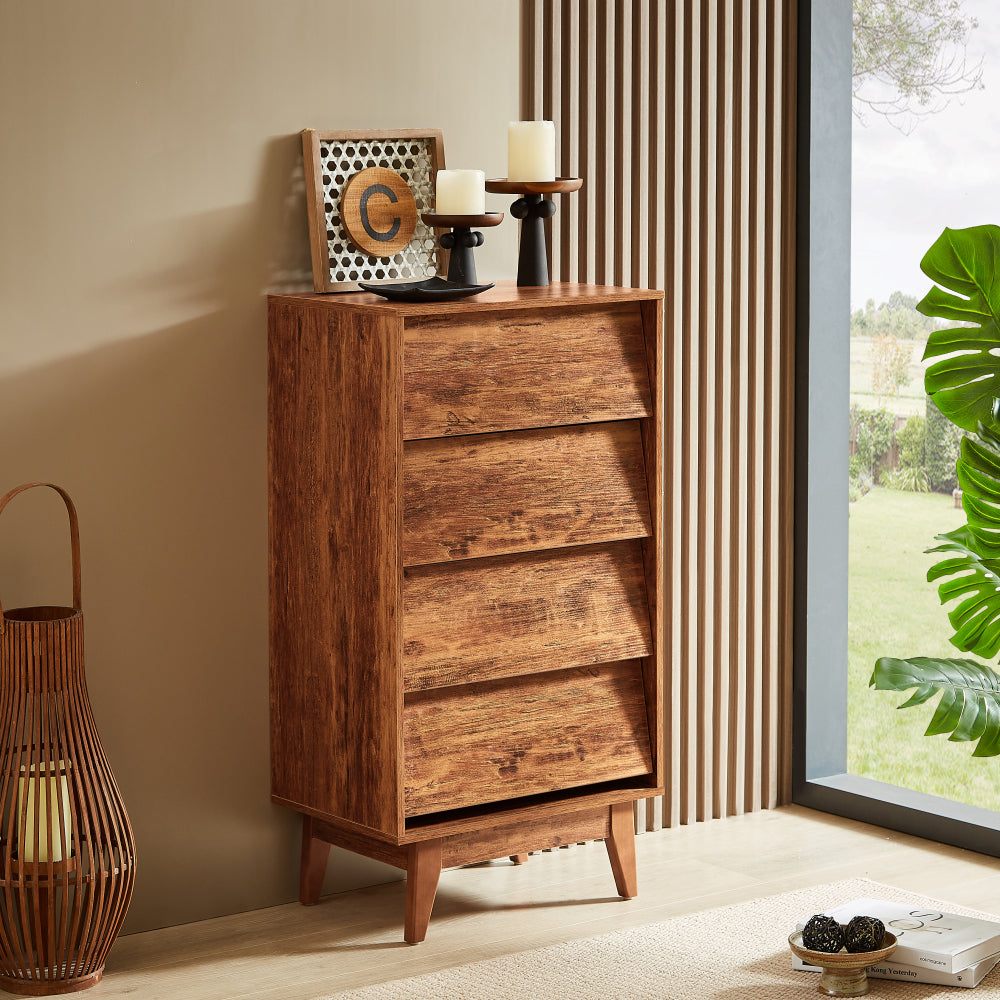 2 Set Nightstands Features Vintage-style and Bevel Design, Made of MDF, Mid Century Modern Nightstand, Night Stand for Bedroom