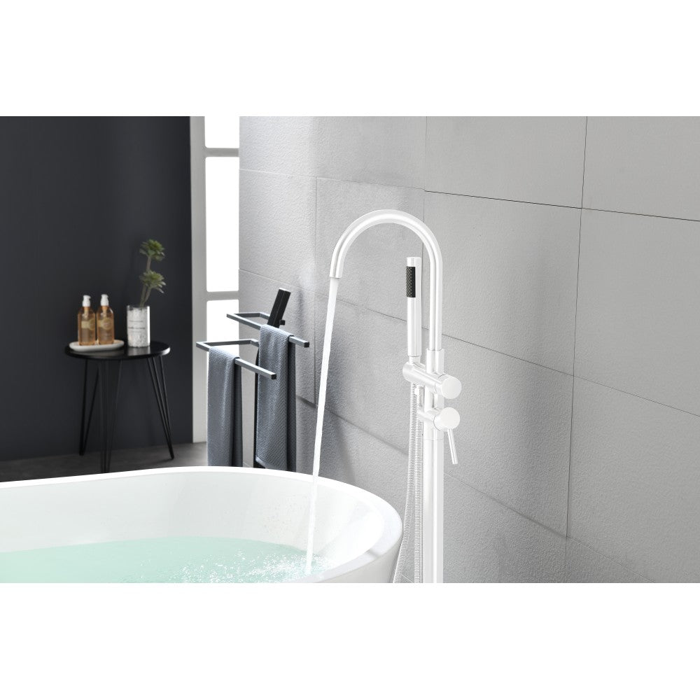 Floor Mount Bathtub Faucet Freestanding Tub Filler Standing High Flow Shower Faucets Shower Mixer Taps Swivel Gooseneck Spout with Cylinder Handheld