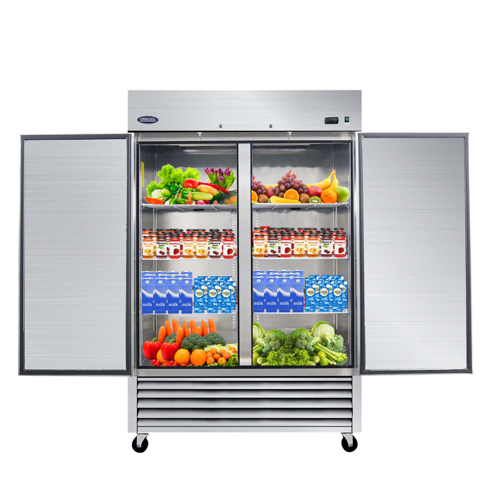 ORIKOOL 27" Commercial Display Refrigerator Swing Glass Door 23 Cu.ft Stainless Steel Reach-in Merchandiser Refrigerators with LED Lighting