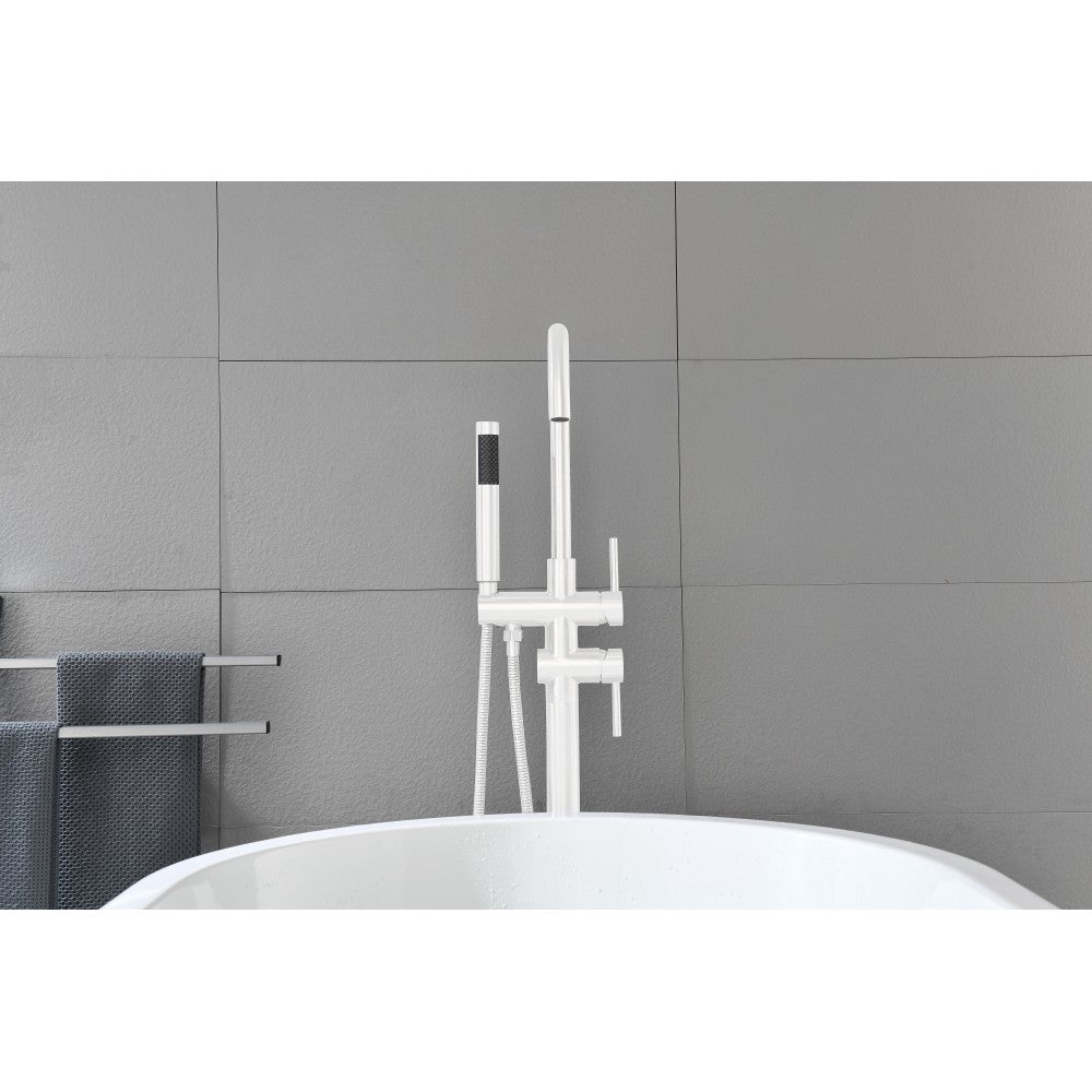 Floor Mount Bathtub Faucet Freestanding Tub Filler Standing High Flow Shower Faucets Shower Mixer Taps Swivel Gooseneck Spout with Cylinder Handheld