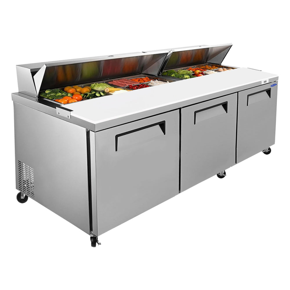 Orikool 60 IN Commercial Refrigerators Sandwich&Salad Prep Table with a Butcher Block Cutting Board, Protection Lid, Cold Storage, ETL Certified