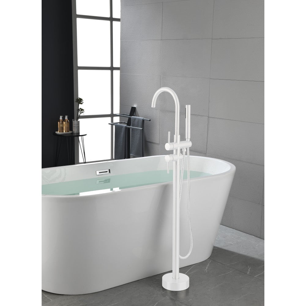 Floor Mount Bathtub Faucet Freestanding Tub Filler Standing High Flow Shower Faucets Shower Mixer Taps Swivel Gooseneck Spout with Cylinder Handheld