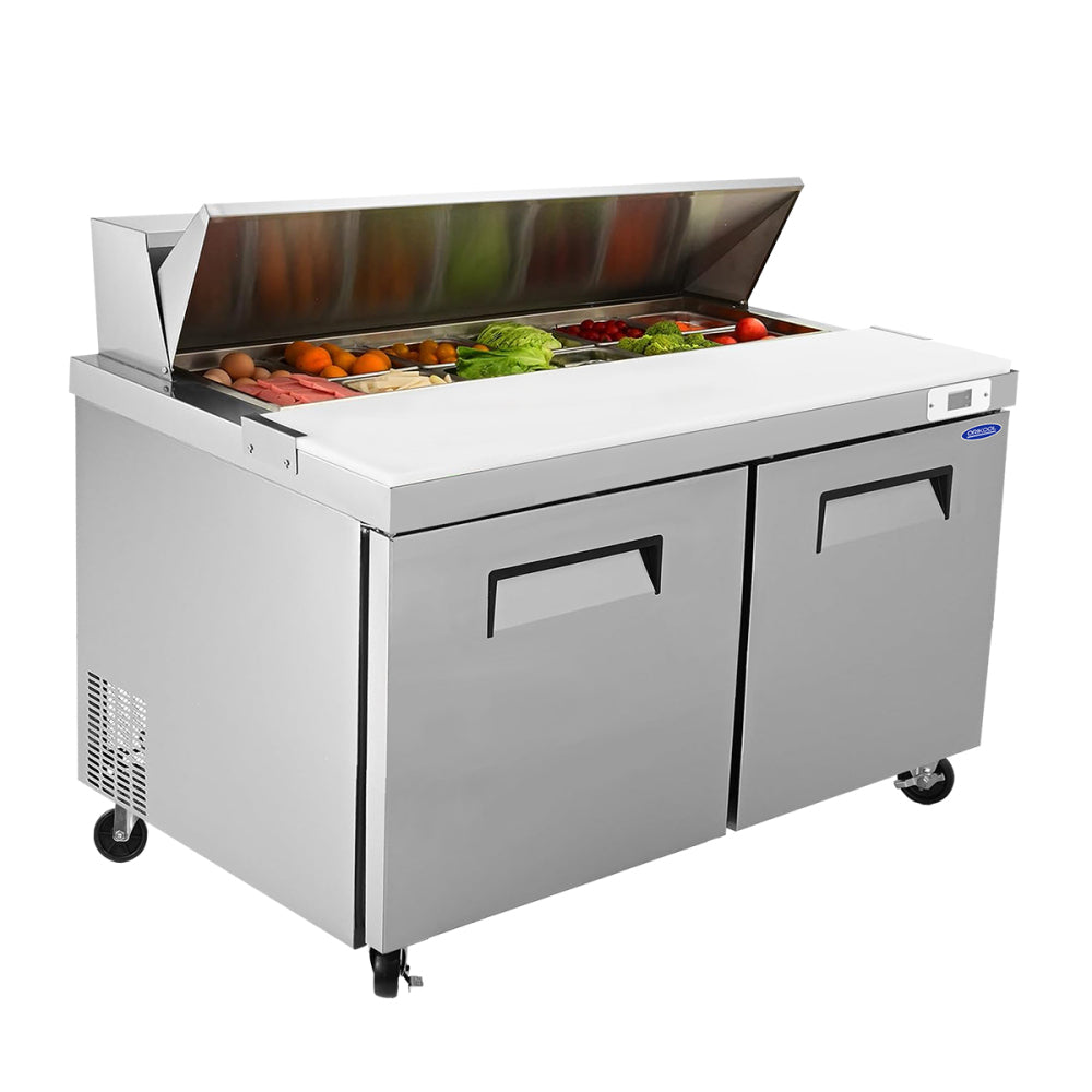 Orikool 29 IN Commercial Refrigerators Sandwich&Salad Prep Table with a Butcher Block Cutting Board, Protection Lid, Cold Storage, ETL Certified