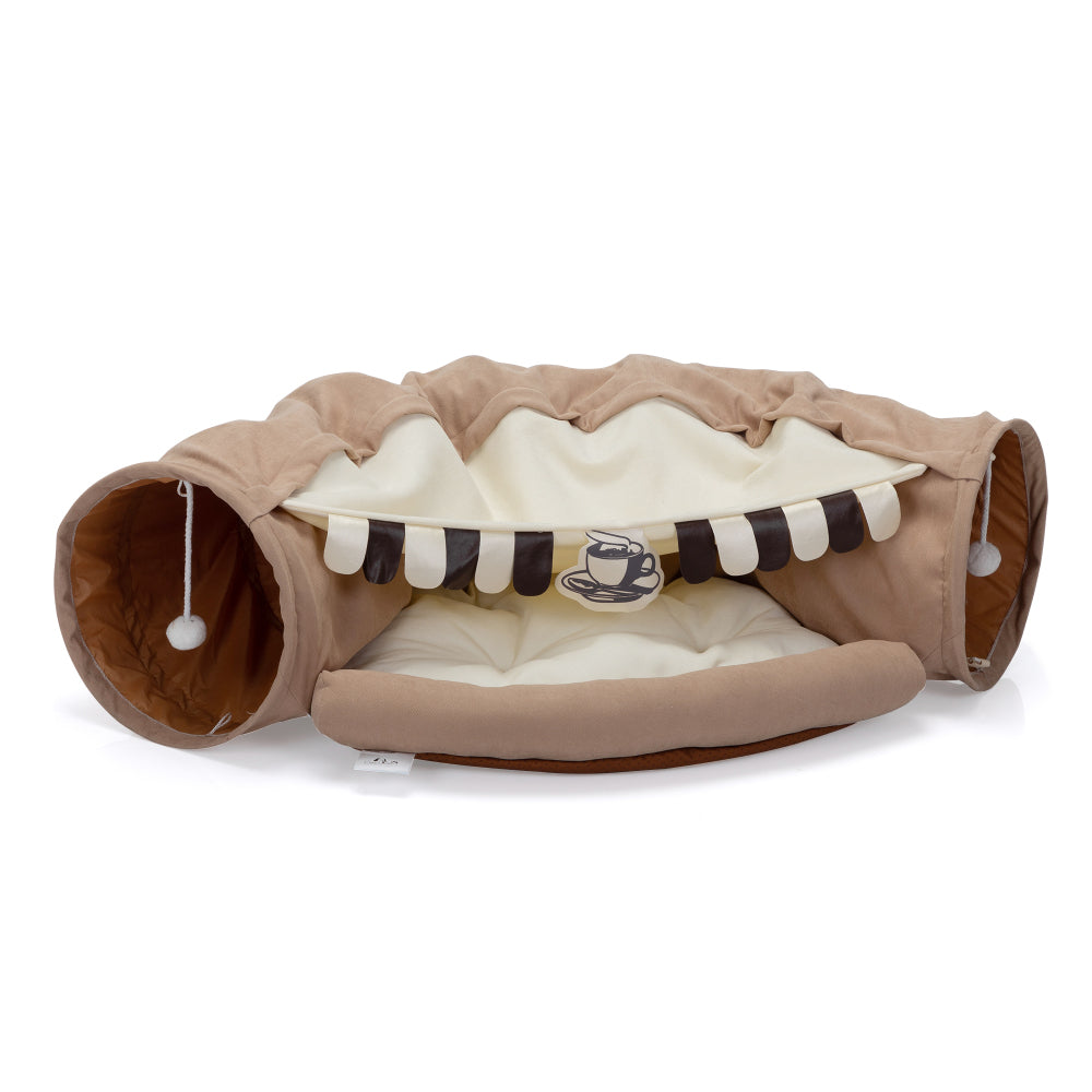 Cat's Telescopic Tunnel Cushioned Bed Pet Nest Teasing Balls Zipper Connection Feline Supplies, Bright Green