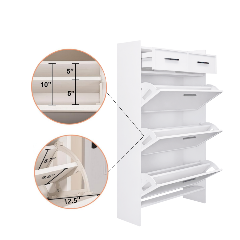 PVC Surface Shaker Shape Door Shoe Rack 3 Doors Shoe Cabinet With 2 Drawers With Open Space for Shoes